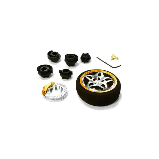 Image of Dual 5-Spoke Gold/Gunmetal Transmitter Steeering Wheel Set fits Futaba/Traxxas