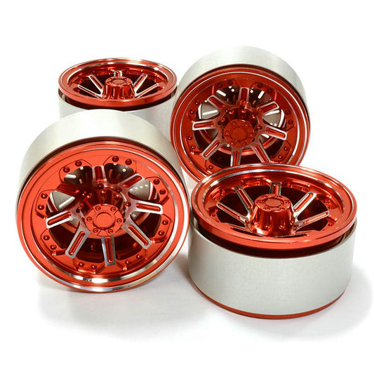 Image of Integy 1.9 High Mass Red Aluminum 8-Spoke Beadlock Rock Crawler Wheels (4pcs) 