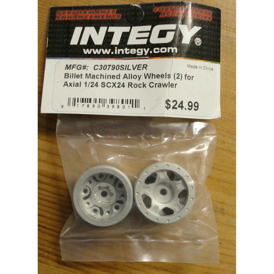Image of Axial SCX24 Rock Crawler Silver Billet Aluminum Beadlock Wheels Integy (2pcs)