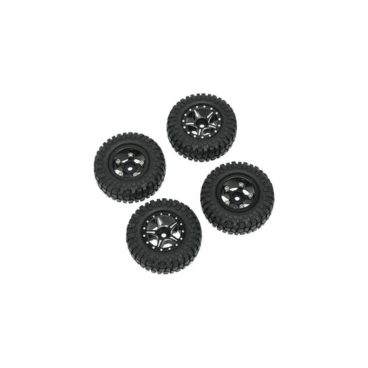 Image of Axial SCX24 Black Alloy Beadlock Wheels w/Rubber Tires (4pcs) INTC31214BLACK