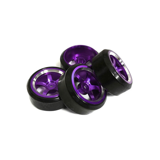 Image of Integy 1/10th Touring Car Drift Tires & PurpleAlloy 5-Spoke Wheels 4pcs C31346P