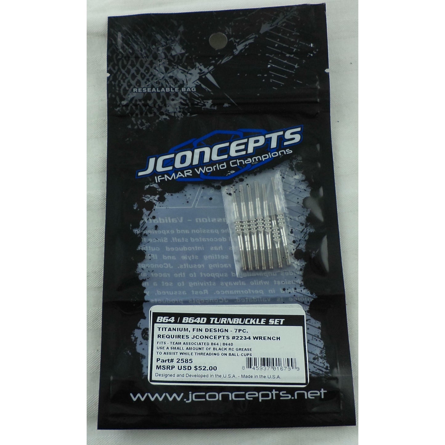 Image of JConcepts Generation Fin Titanium 7pc Turnbuckle Set RC10 B64/B64D JCO2585