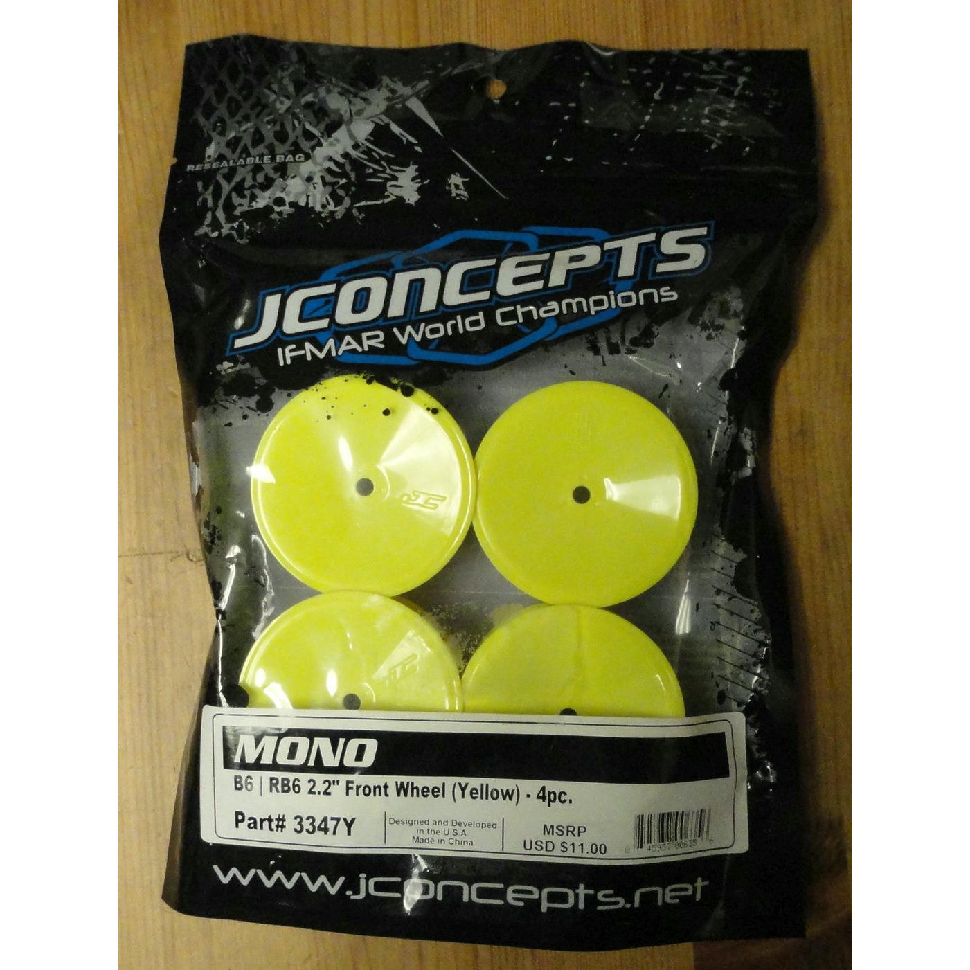 Image of Associated RC10 B6.1/RB6 2.2 Front Mono Yellow Dish Buggy Wheels 4pc JCO3347Y