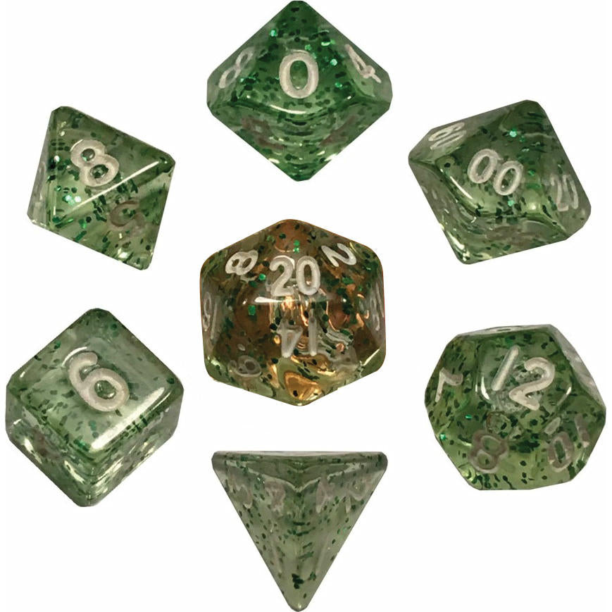 Image of Mini Polyhedral Dice Set: Ethereal Green with White Numbers
