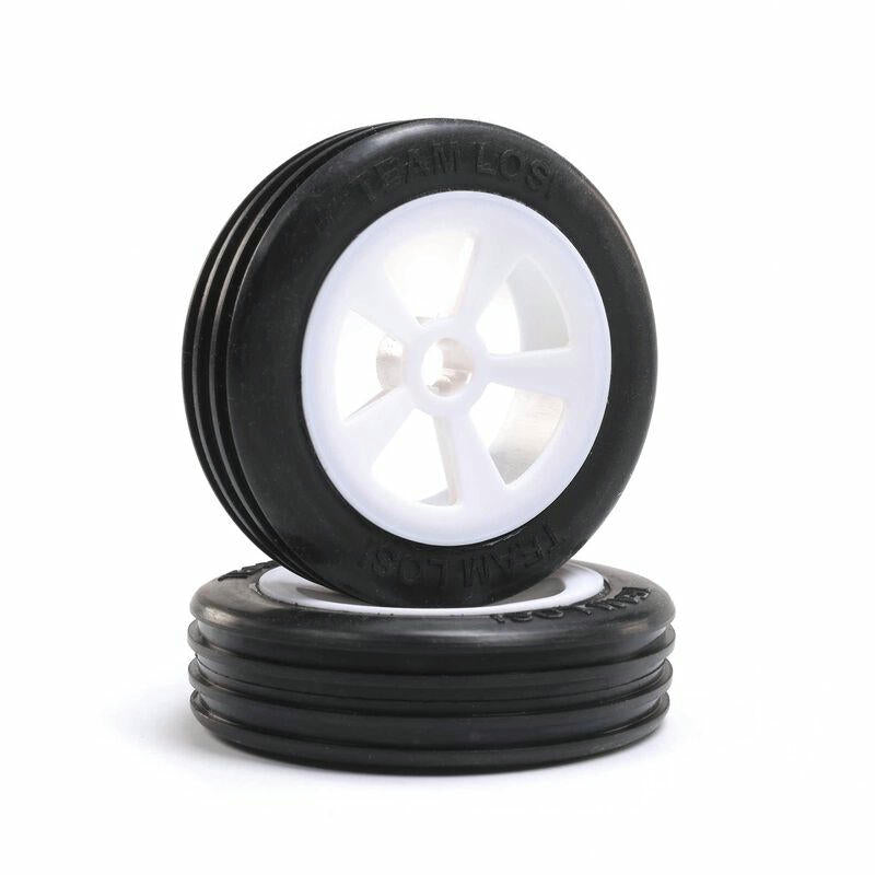 Image of Losi Mini JRX2 Buggy Front Rib Tires Mounted on White Wheels LOS41021