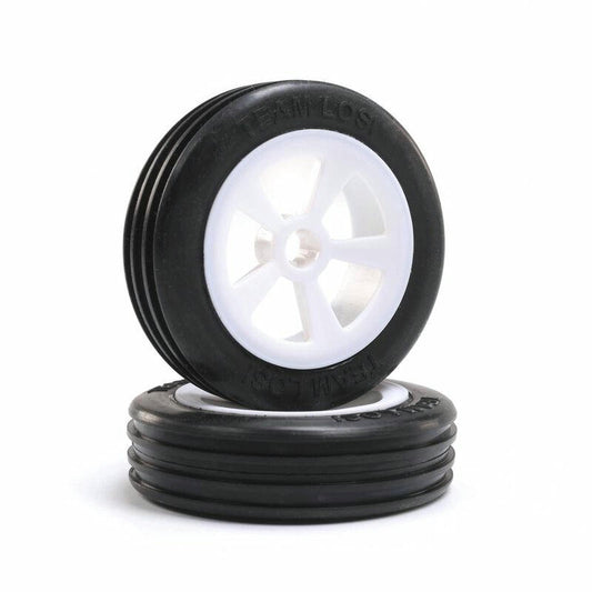 Image of Losi Mini JRX2 Buggy Front Rib Tires Mounted on White Wheels LOS41021
