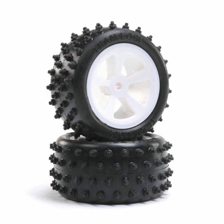 Image of Losi Mini JRX2 Buggy 4-Row Rear Tires Mounted on White Wheels LOS41024