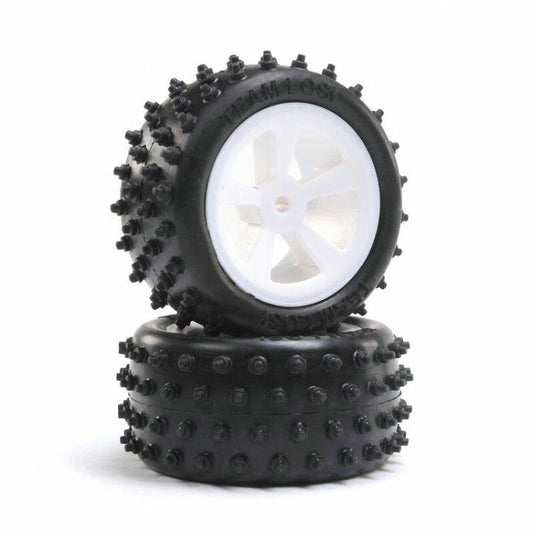 Image of Losi Mini JRX2 Buggy 4-Row Rear Tires Mounted on White Wheels LOS41024