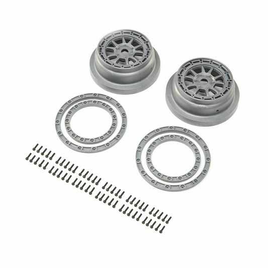 Image of Losi Super Baja Rey Silver Wheels w/Silver Beadlock Rings (2pcs) LOS43029