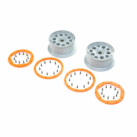 Image of Losi DBXL 2.0 Silver Wheels w/Orange Beadlock Rings (2pcs) LOS45032