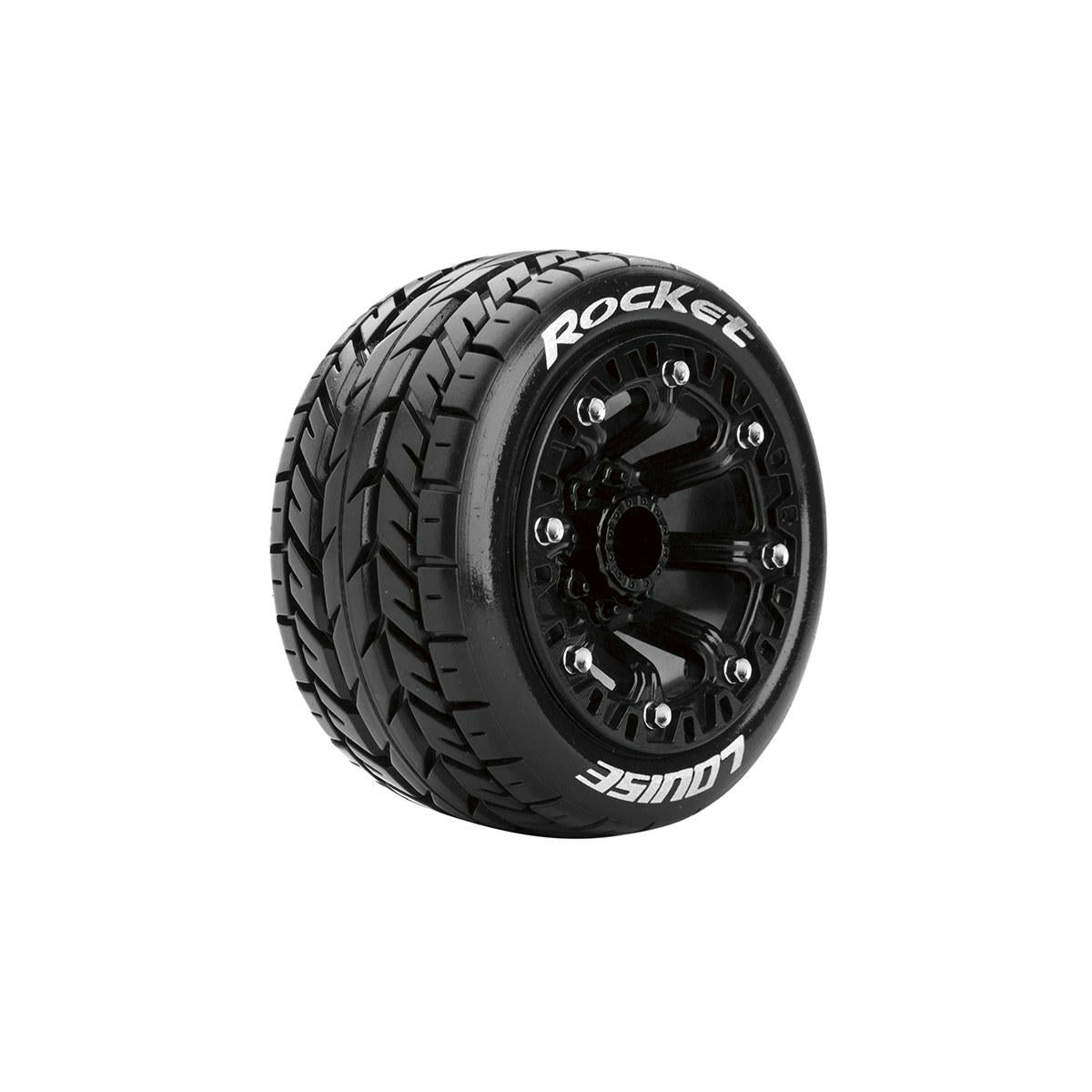 Image of Team Louise 1/16th Rocket Street Tires Mounted on Black Wheels fits 12mm
