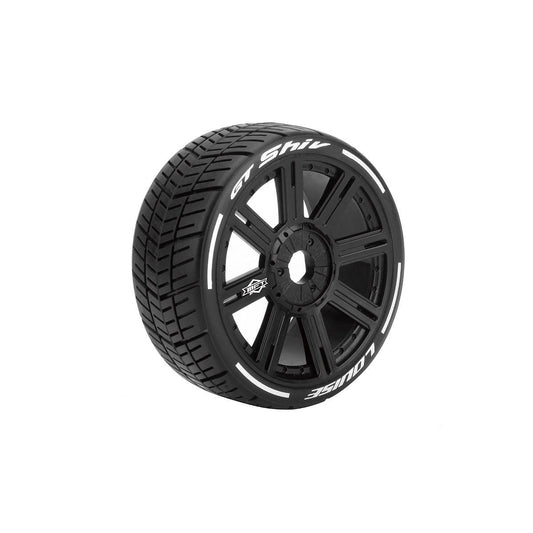 Image of MFT GT-Shiv 1/8 GT Tires, 17mm Hex, Soft, Mounted on Black