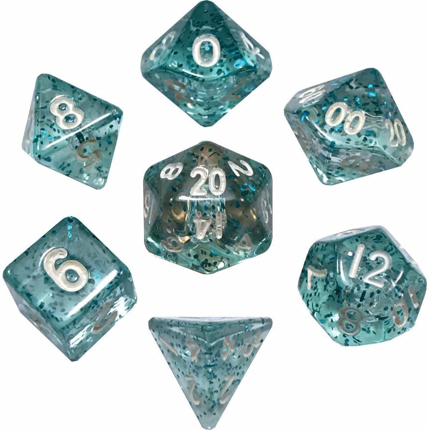 Image of Mini Polyhedral Dice Set: Ethereal Light Blue with White Numbers