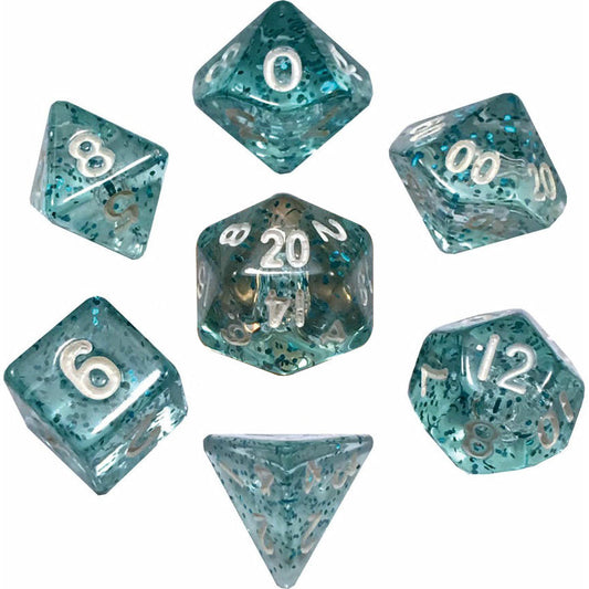 Image of Mini Polyhedral Dice Set: Ethereal Light Blue with White Numbers