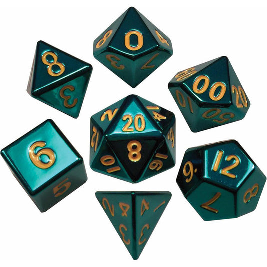 Image of 16mm Turquoise Painted Metal Polyhedral Dice Set