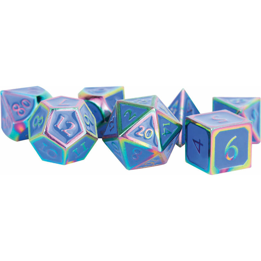 Image of 16mm Metal Rainbow Polyhedral Dice 7-Dice Set (D20/12/10/%/8/6/4) MET021