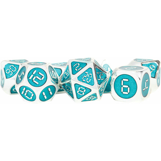 Image of 16mm Metal Digital Teal Polyhedral Dice 7-Dice Set (D20/12/10/%/8/6/4) MET022