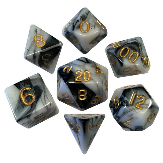 Image of Marble Polyhedral Dice w/Gold Marks 7-Dice 20/12/10/%/8/6/4 MET41038