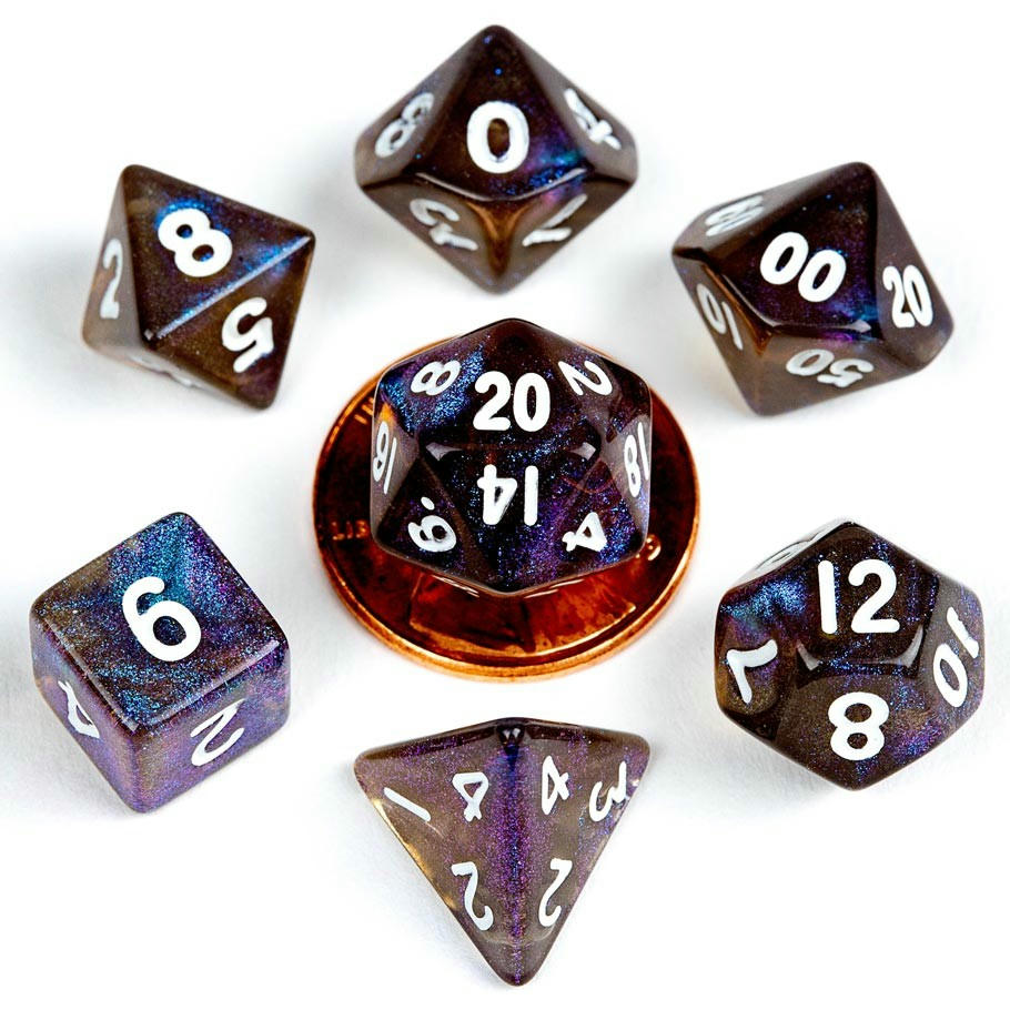 Image of Mini Stardust Galaxy Polyhedral Dice w/Gold Markings 7-Dice Set MET4175
