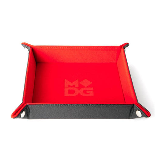 Velvet Folding Dice Tray with Leather Backing: 10in x10in Red