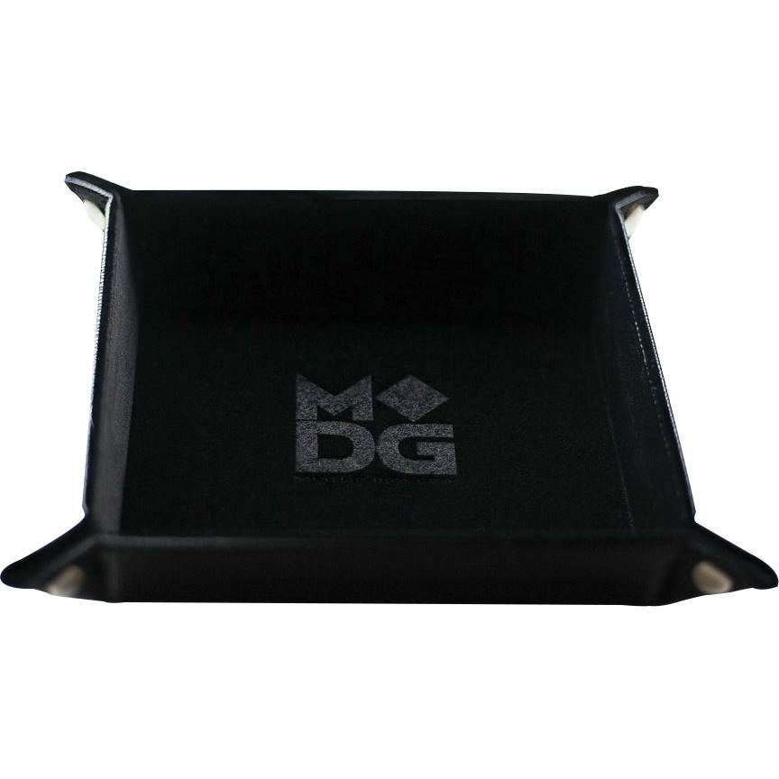 Image of 10x10 Black Folding Velvet Lined Dice Tray w/Leather Backing MET533