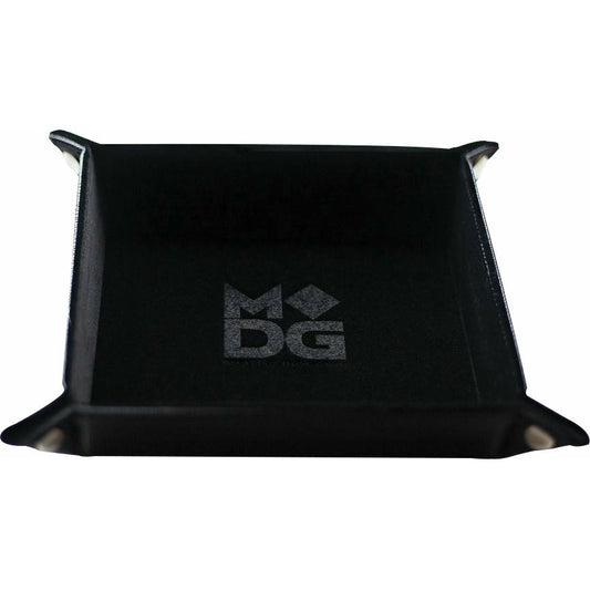 Image of 10x10 Black Folding Velvet Lined Dice Tray w/Leather Backing MET533