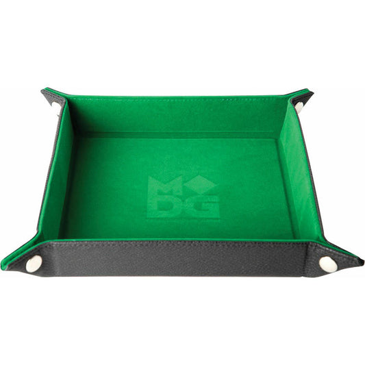 Image of 10x10 Green Folding Velvet Lined Dice Tray w/Leather Backing MET535