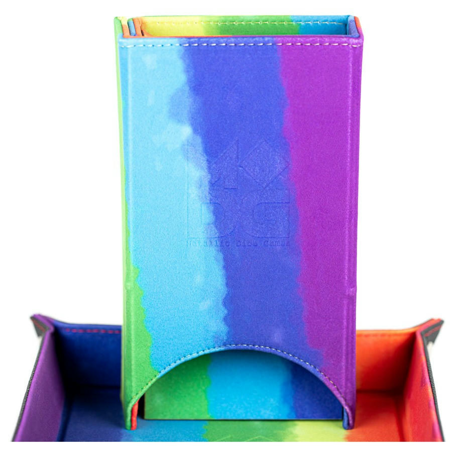 Image of Watercolor Rainbow Velvet Lined Folding Dice Tower MET548