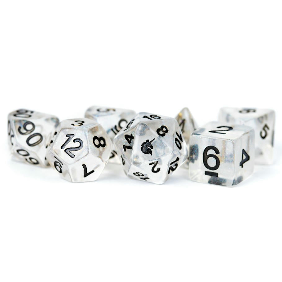 Image of 16mm Unicorn Ice Polyhedral Dice 7-Dice Set (D20/12/10/%/8/6/4) MET701