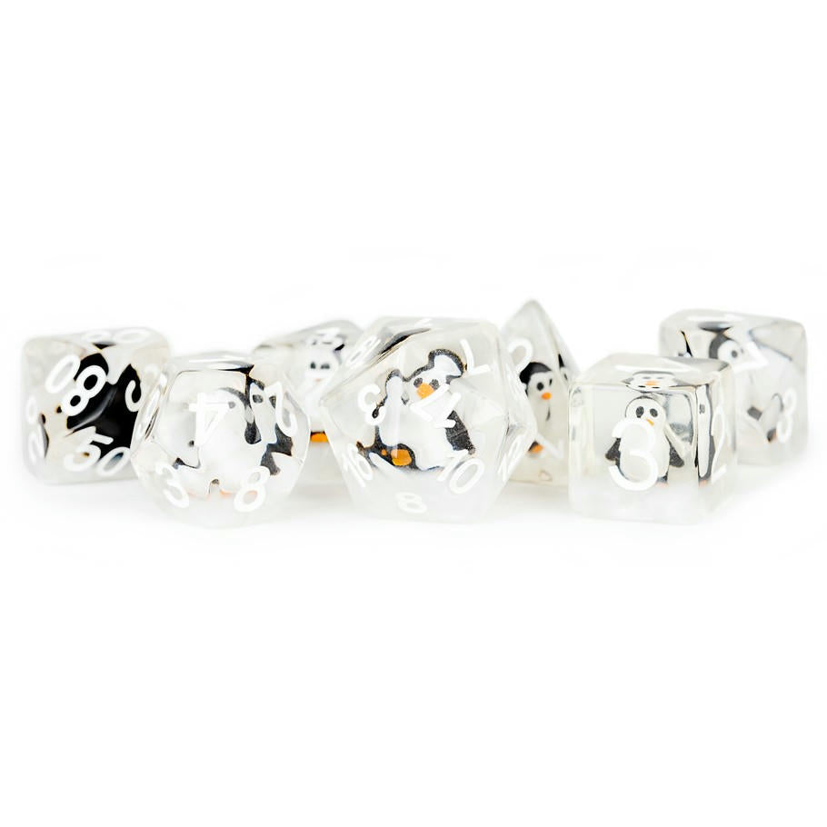 Image of Penguin RPG Polyhedral Dice w/White 7-Dice Set d20/d12/d10/d%/d8/d6/d4