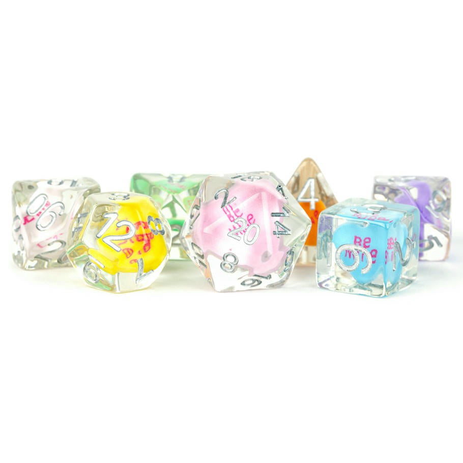 Image of Polyhedral Love Dice w/Silver 7-Dice Set d20/d12/d10/d%/d8/d6/d4