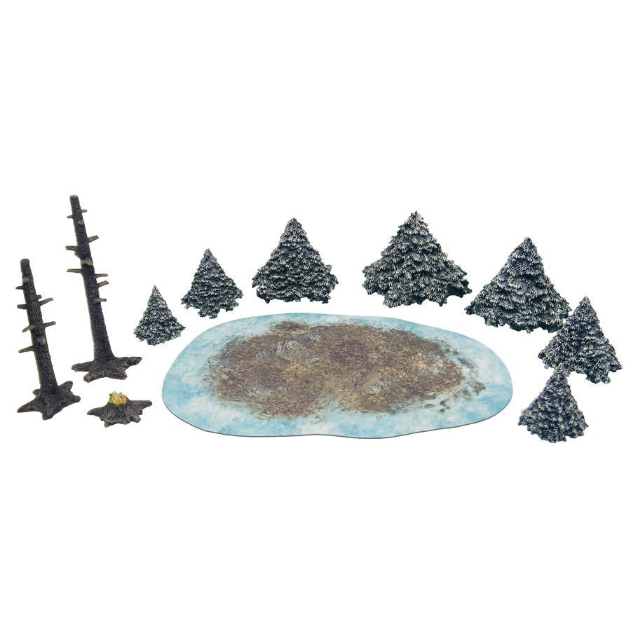 Image of Painted Snowy Pine Forest Fantasy Miniatures Scenery Set Monster Fight MFC10106