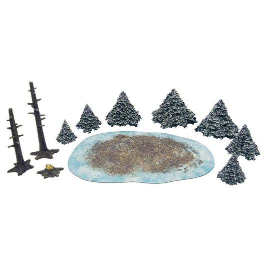 Image of Painted Snowy Pine Forest Fantasy Miniatures Scenery Set Monster Fight MFC10106