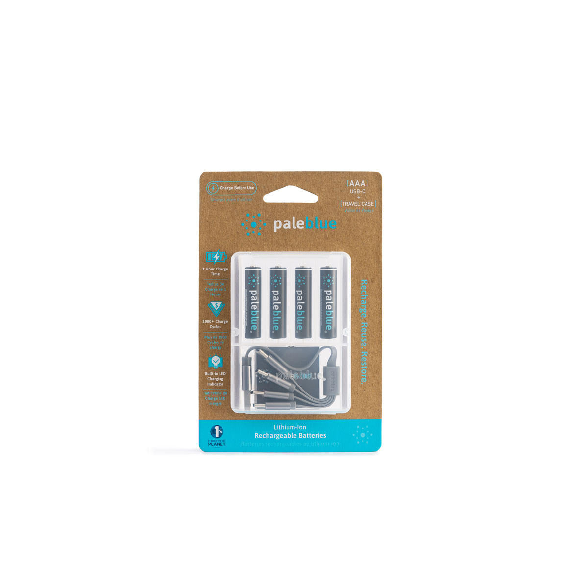 Image of Pale Blue Lithium Ion Rechargeable AAA Batteries 4pk