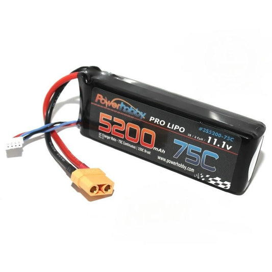 5200mAh 11.1V 3S 75C Lipo Battery w/ Hardwired XT90
