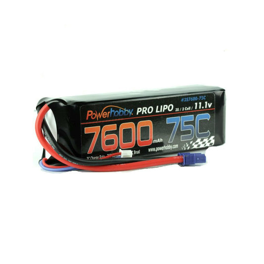 Image of Power Hobby 11.1V 7600mAh 3S 75C Lithium Polymer Battery w/EC5 3S760075CEC5HCS