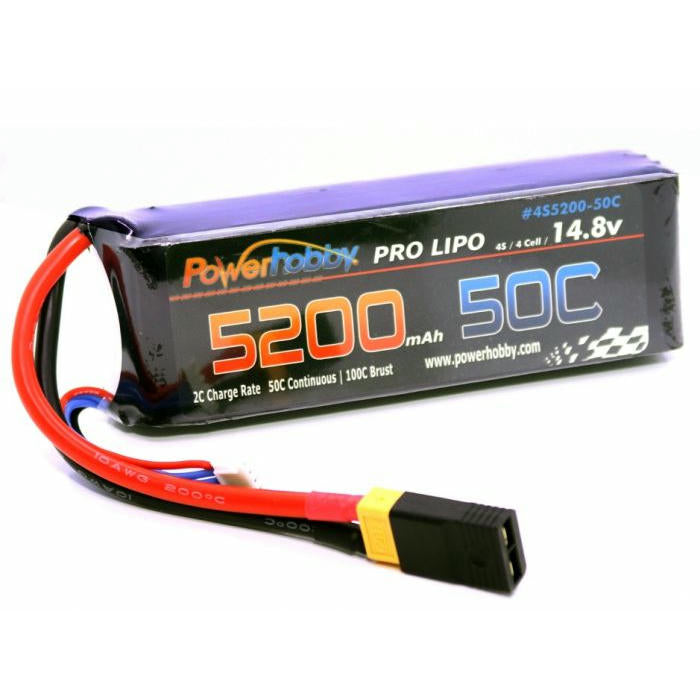 Image of Power Hobby 14.8V 5200mAh 4S 50C Lithium Polymer Battery w/XT60/Traxxas HC