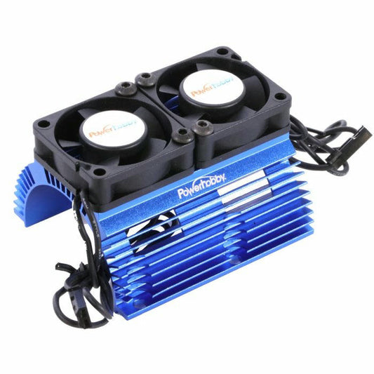 Image of Powerhobby Blue Heat Sink w Twin Turbo High Speed Cooling Fans 1/8 Motors