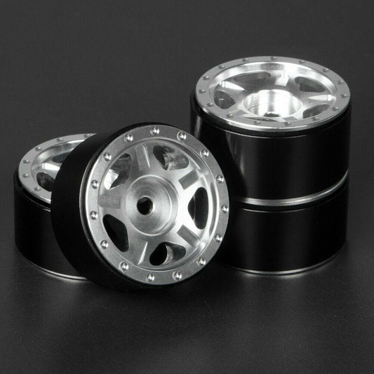 Image of Axial SCX24 Rock Crawler Silver Aluminum 1.0 Beadlock Wheels (4pcs)