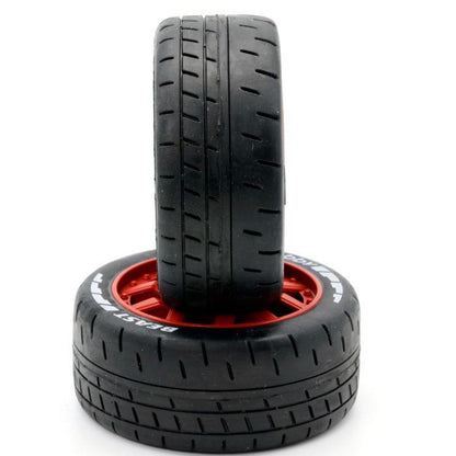 Image of 1/8 GT Beast Belted Mounted Tires 17mm Soft Red Wheels