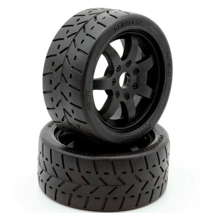 Image of 1/8 Gripper 42/100 Belted Mounted Tires 17mm Black