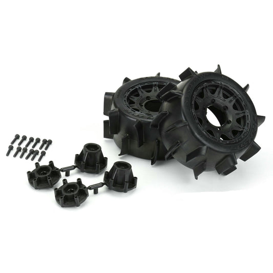 Image of Traxxas Stampede/Rustler Mounted LP 2.8 Sand Paw Paddle Tires w/Black Wheels