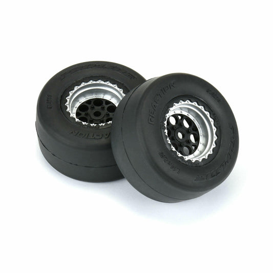 Image of Pro-Line 1/16th Scale Losi Mini-Drag Car Reaction Mounted Tires BLK/Sil 10218-10