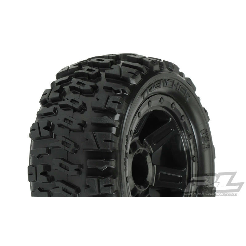 Image of Pro-Line Trencher 2.2 M2 Tires/Black Desperado Wheels for 1/16th E-REVO 1194-11