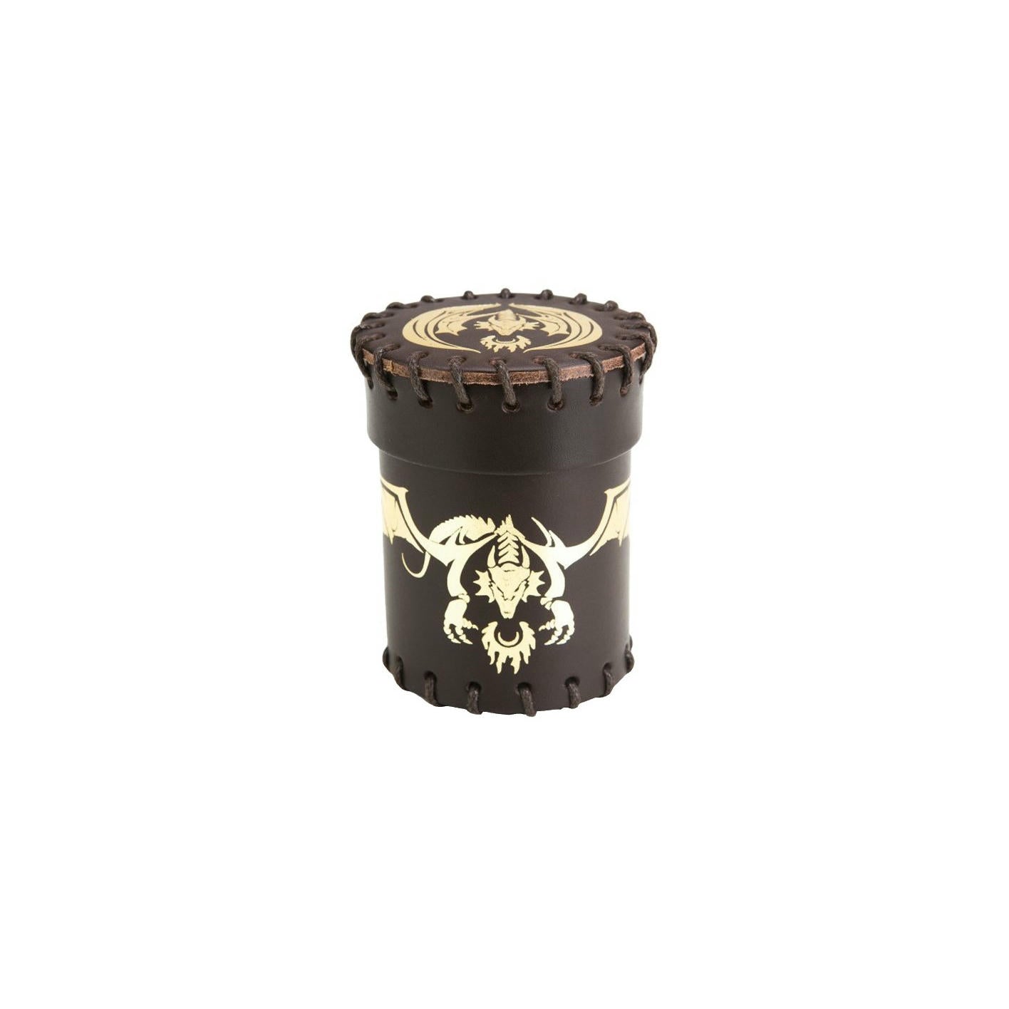 Image of Q-Workshop Brown/Golden Flying Dragon Leather Dice Cup QWSCFDR102