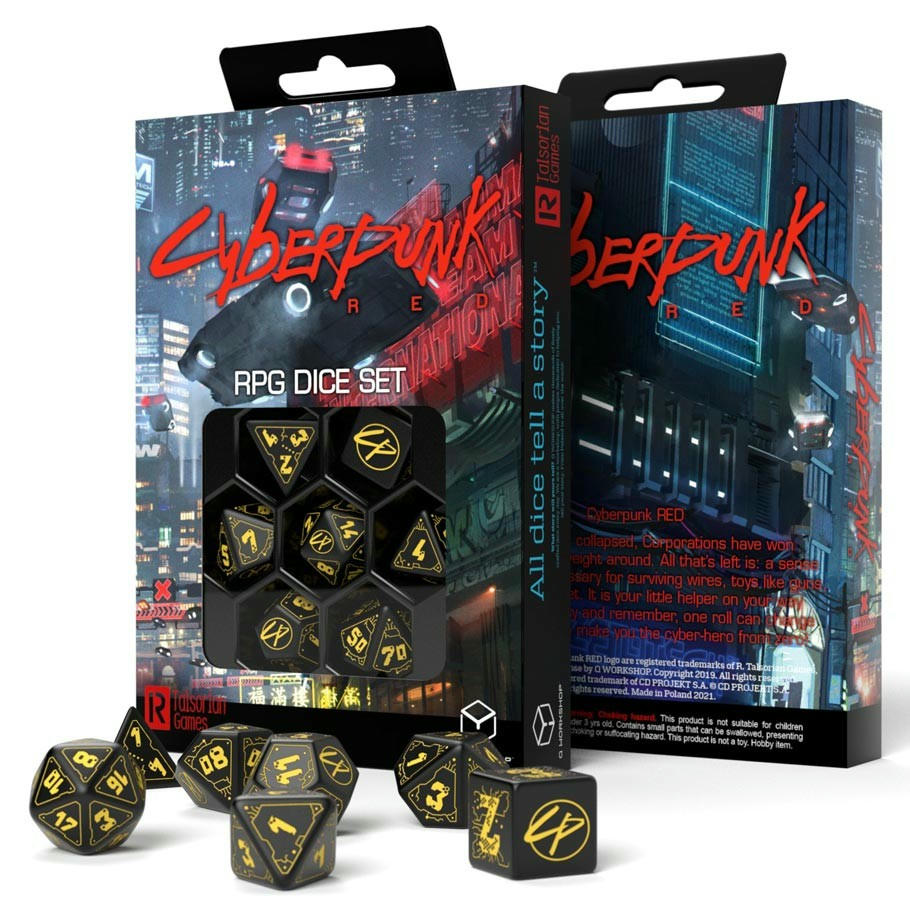 Image of Cyberpunk Red RPG Wet Work 7-Dice Set by Q-Workshop QWSSCPU02