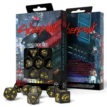 Image of Cyberpunk Red RPG Wet Work 7-Dice Set by Q-Workshop QWSSCPU02