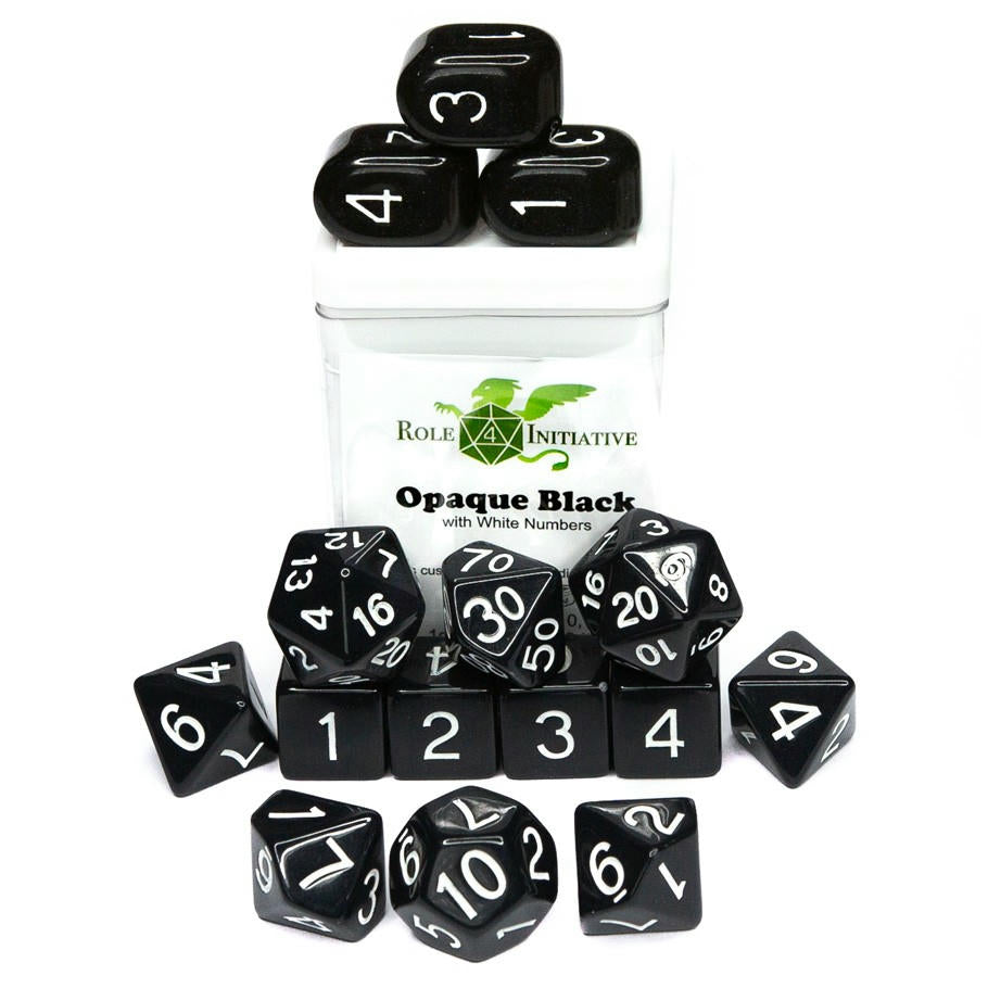 Image of 15 Black Opaque RPG/Gaming Dice w/White Numbers R4I50004-FB