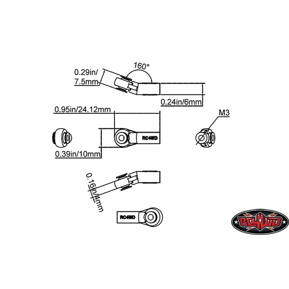 Image of RC4WD M3 Plastic Bent Rod Ends w/Axial Width Balls (20pcs) RC4ZS0833