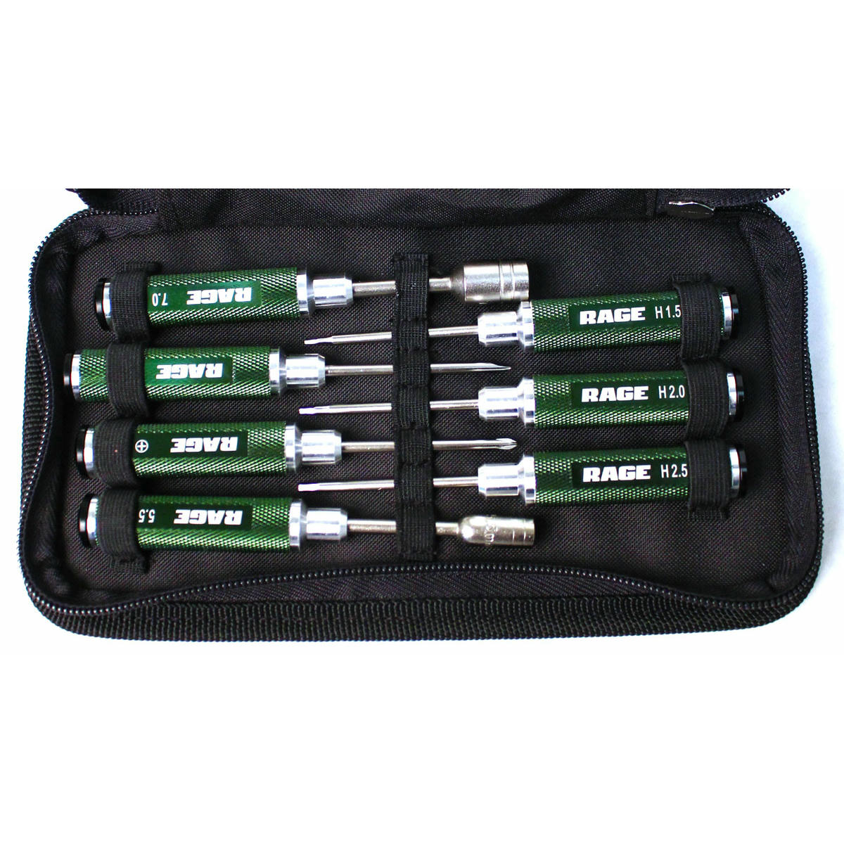 Image of Rage R/C Compact 7 Piece Green Alloy Machined Tool Set with Case RGR1500